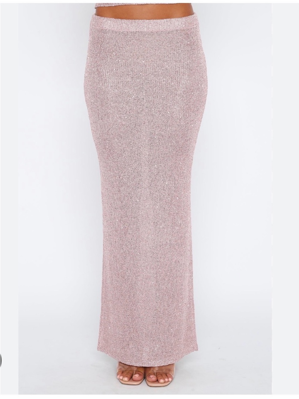 White Fox- Star Shining Sequin Knit Maxi Skirt Pink